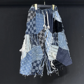 Men's Distressed Denim Patchwork Shorts
